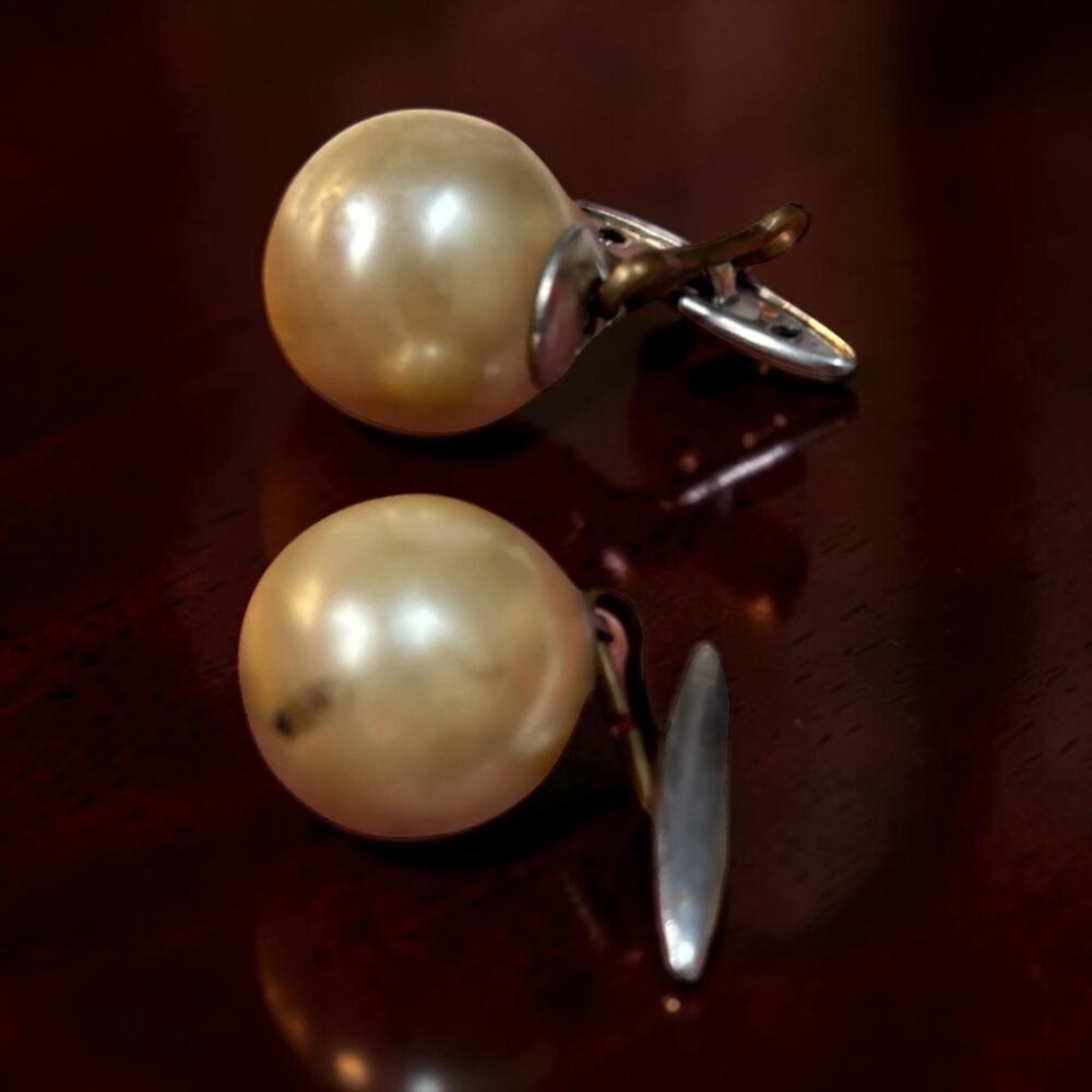 1930s Vintage Giant Golden Pearl Cufflinks Atomic Cocktail Glam Statement